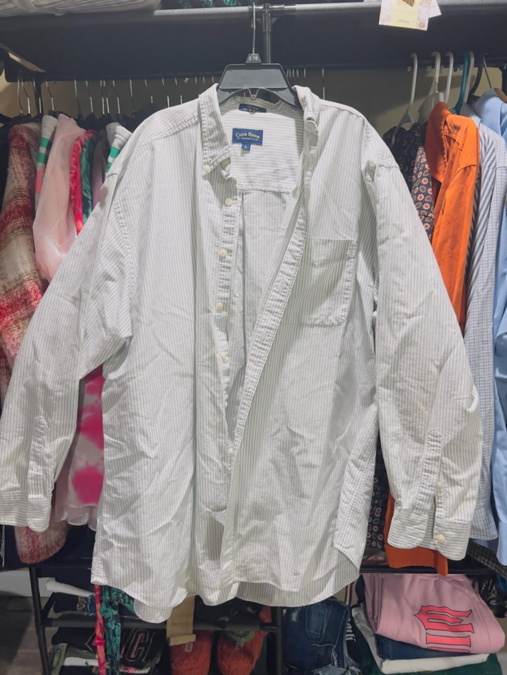 Charter Club White with Light-Gray Pinstripe Lightweight Shirt Jacket
